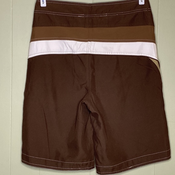 NoBo Color Blocked Brown, Tan and White Long Length Swim Trunks Sz 32 - Picture 3 of 13